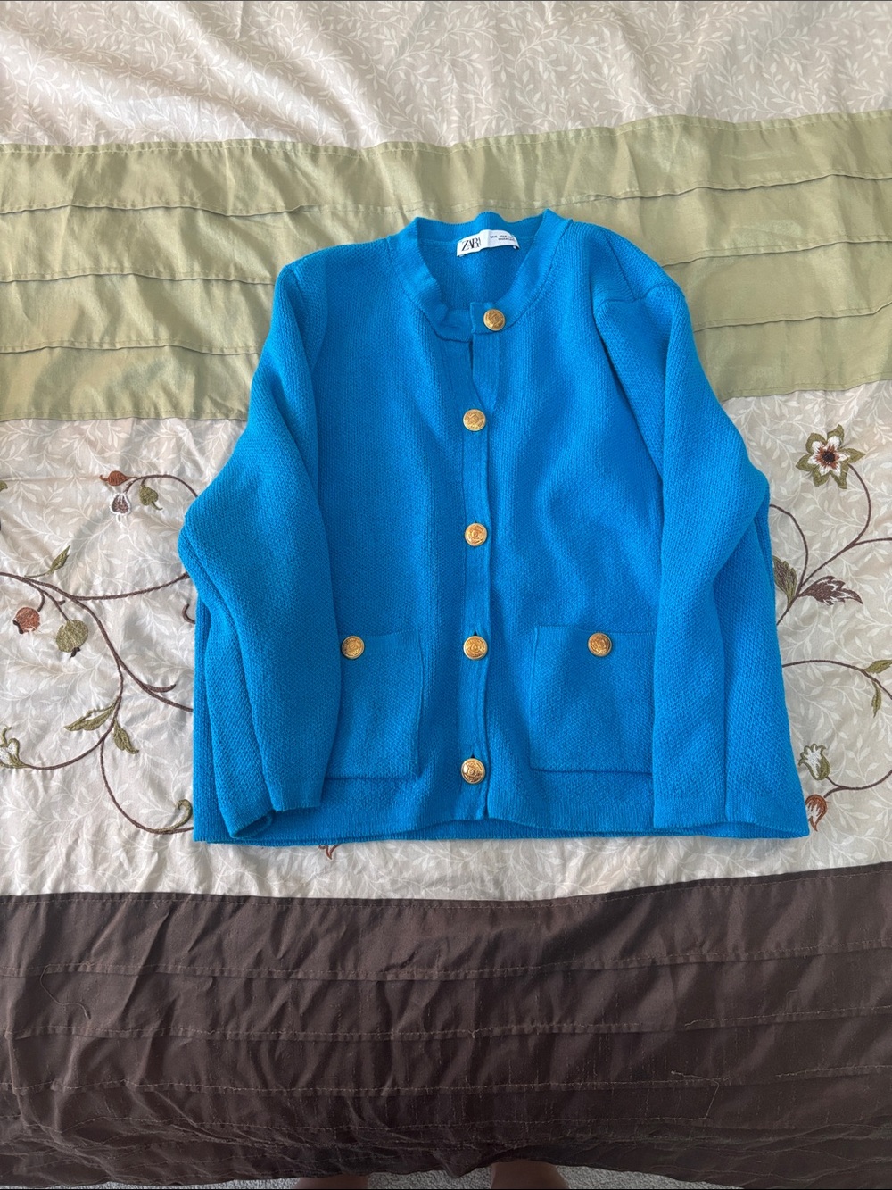 Zara Turquoise Knit Cardigan with Gold Buttons